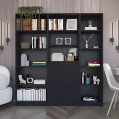 TUHOME - Combo estante 5 repisas + estante 2 puertas + estante 45cm wengue