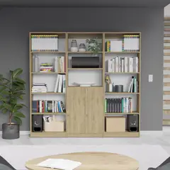 TUHOME - Combo 2 estantes 5 repisas + estante 2 puertas macadamia