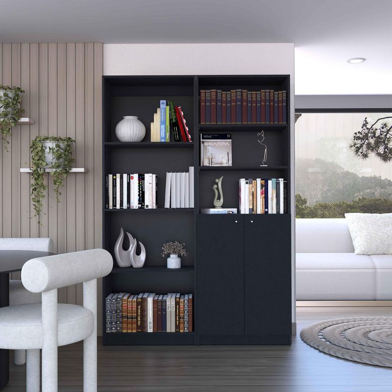 Combo home estante + estante 2 puertas wengue
