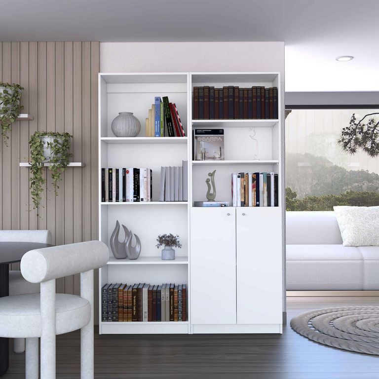 Combo home estante + estante 2 puertas blanco