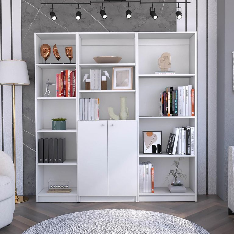 Combo estante 45cm + estante 2 puertas + estante 4 repisas blanco