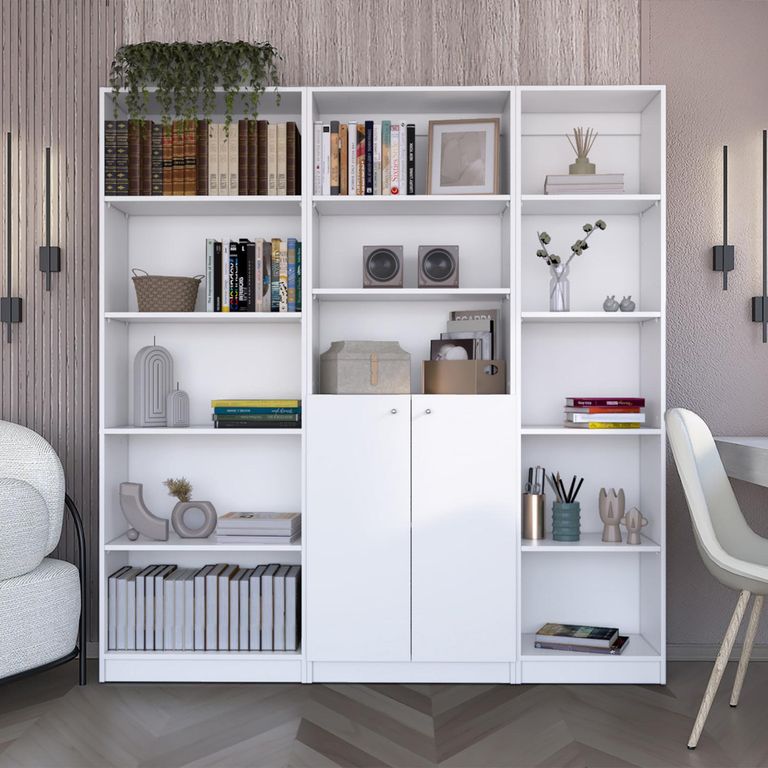 Combo estante 5 repisas + estante 2 puertas + estante 45cm blanco