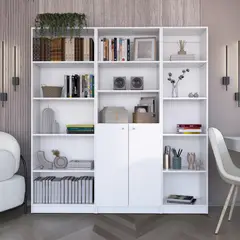 TUHOME - Combo estante 5 repisas + estante 2 puertas + estante 45cm blanco