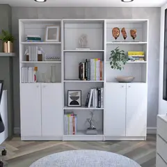 TUHOME - Combo 2 estantes 2 puertas + estante 4 repisas blanco