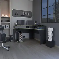 TUHOME - Escritorio Gamer en L Esquinero Guma Wengue 127.95x88.5x127.9 cm