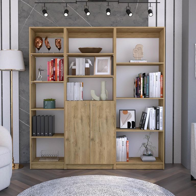 Combo estante 45cm + estante 2 puertas + estante 4 repisas macadamia