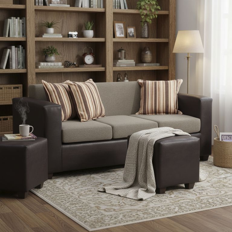 Set de Sofás Invictus 3 Cuerpos + 2 Pouf Tela