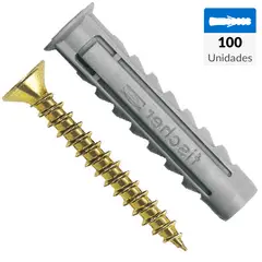 FISCHER - Tarugo Nylon SX10mm + Tirafondo Cab. Hex. 1/4x2 1/4 100 unidades