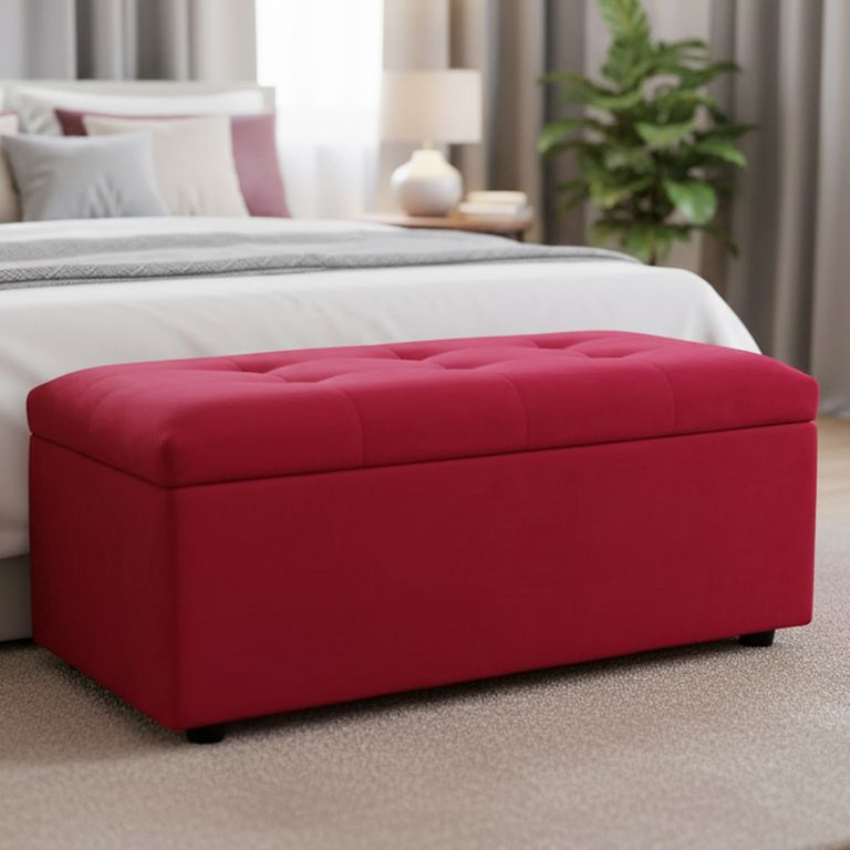 Banqueta Baul Felpa Burdeo