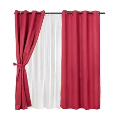 MASHINI - Set Cortina Blackout Emb. 8 piezas argollas 140x220 cm Burdeo Frutillar