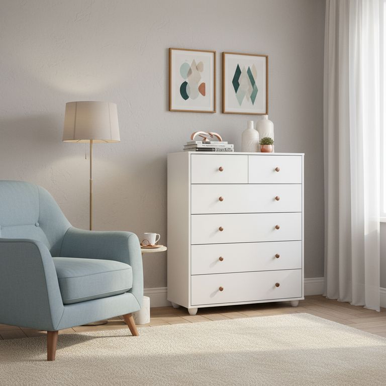 VEKKAHOME Cómoda 6 Cajón(es) VITTORIA 90x110x41 cm Blanco