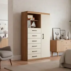 ONESSTA - Cómoda 1 Puerta 6 Cajón(es) Maraba 96.2x163.5x40 cm Beige/Café