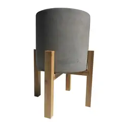 DECOGREEN - Macetero Cilindro de Cemento con Pedestal de bambú