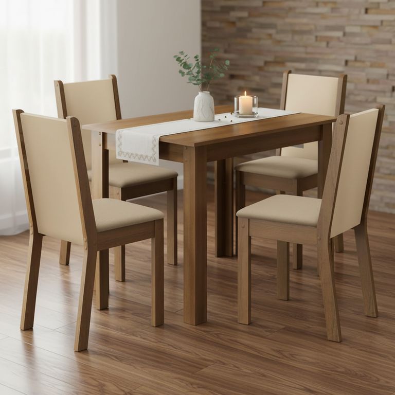 Juego de Comedor Luna 4 Sillas Mesa Rectangular 68x76x104 cm Café