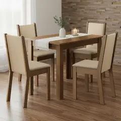 VEKKAHOME - Juego de Comedor Luna 4 Sillas Mesa Rectangular 68x76x104 cm Café