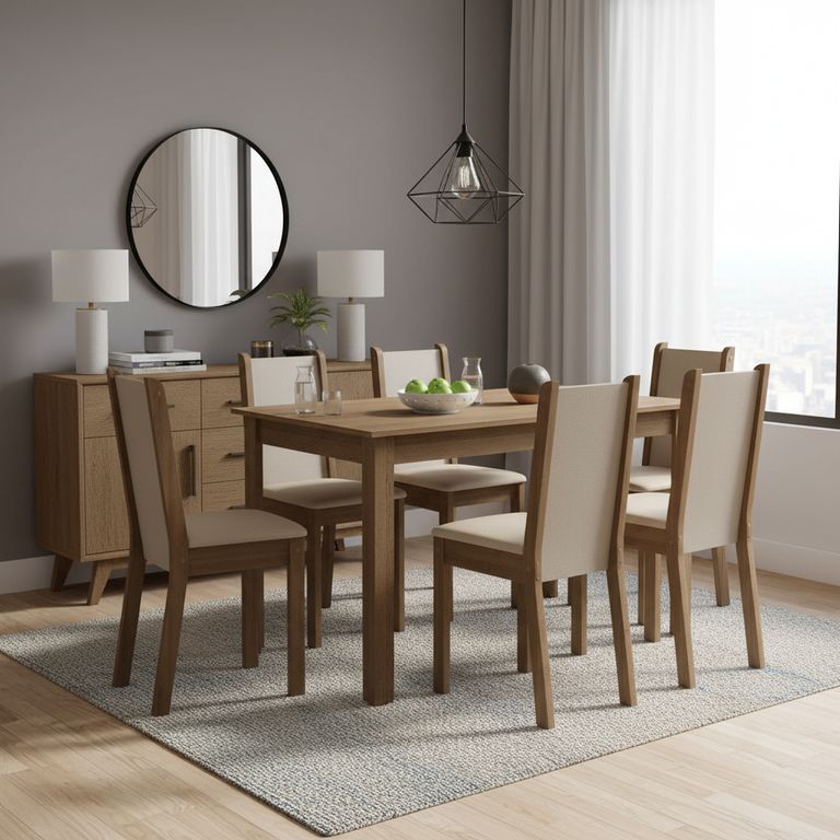 Juego de Comedor Pia Leone 4 Sillas Mesa Rectangular 75x76x136 cm Café