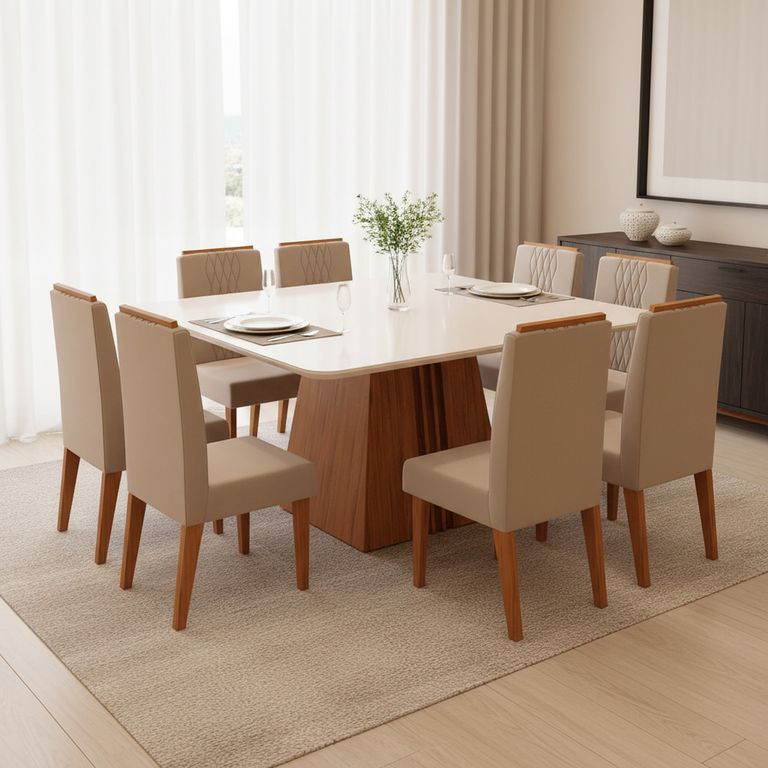 Juego de Comedor Italia Lia 8 Sillas Mesa Cuadrada 136x79,5x136 cm Café