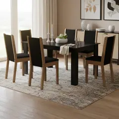 VEKKAHOME - Juego de Comedor Lola Suecia 6 Sillas Mesa Rectangular 75x76x136 cm Negro