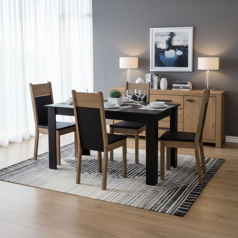 Juego de Comedor Lola Nelly 4 Sillas Mesa Rectangular 75x76x136 cm Negro