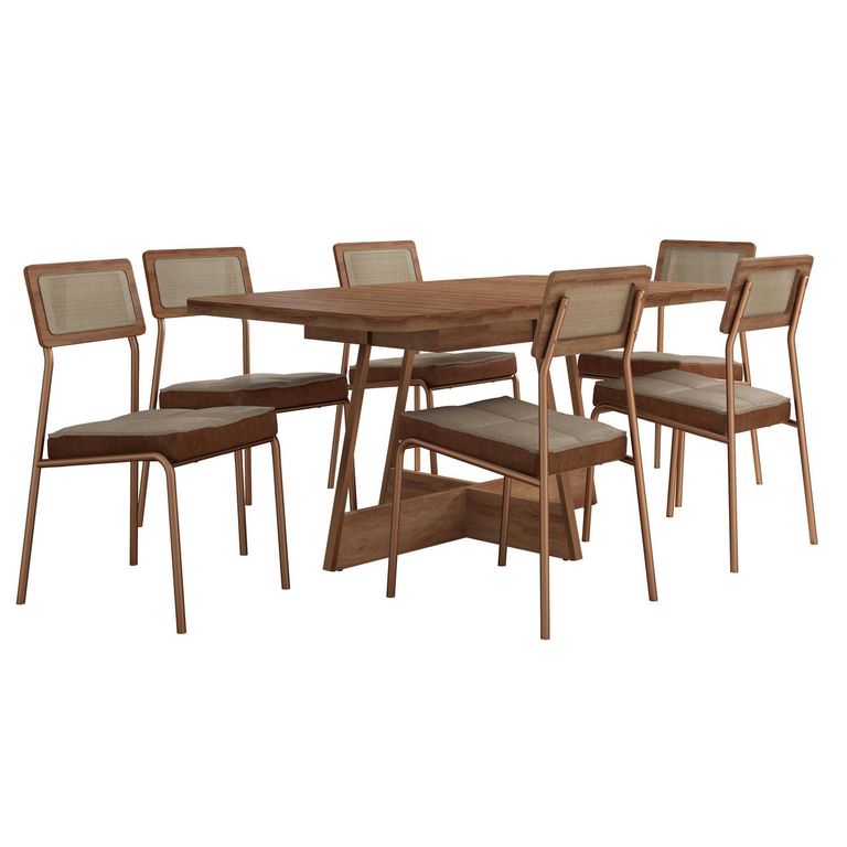 Juego de Comedor Itaparica 6 Sillas Mesa Rectangular 90x75,5x155 cm Café