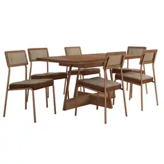 ROCA & CO - Juego de Comedor Itaparica 6 Sillas Mesa Rectangular 90x75,5x155 cm Café