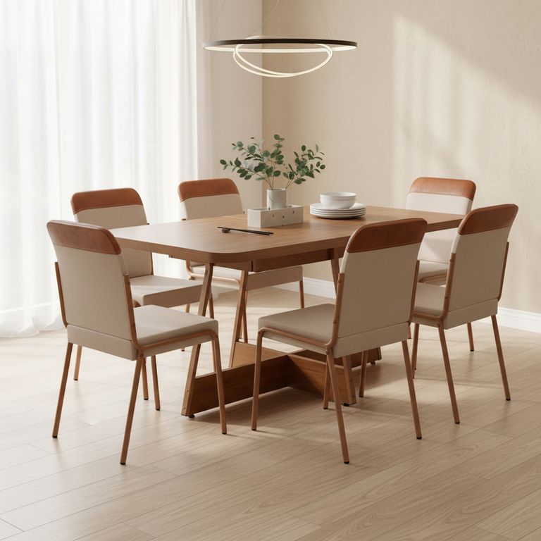 Juego de Comedor Can-avell 6 Sillas Mesa Rectangular 90x75,5x155 cm Café