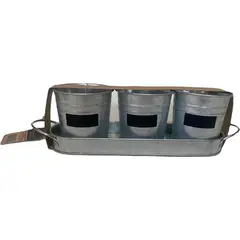DECOGREEN - Set 3 Maceteros de Metal 30x10 cm Gris