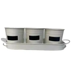 DECOGREEN - Set 3 Maceteros de Metal 30x10 cm Crema