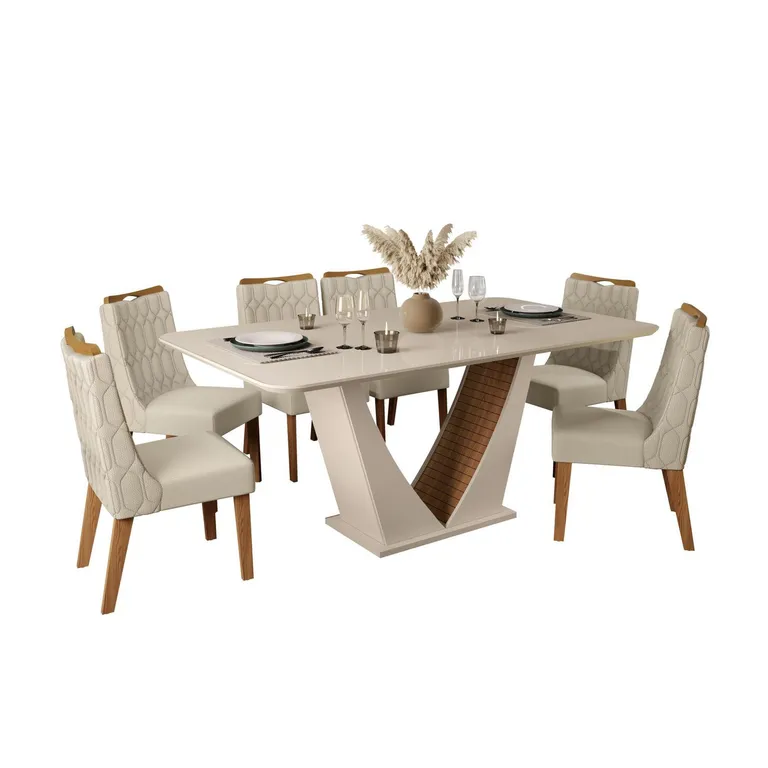 Juego de Comedor Freijo 6 Sillas Mesa Rectangular 90x80x170 cm Beige