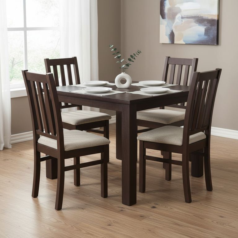 Juego de Comedor Ñuble 4 Sillas Mesa Cuadrada 95x77x95 cm Café
