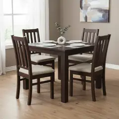 CIC - Juego de Comedor Ñuble 4 Sillas Mesa Cuadrada 95x77x95 cm Café