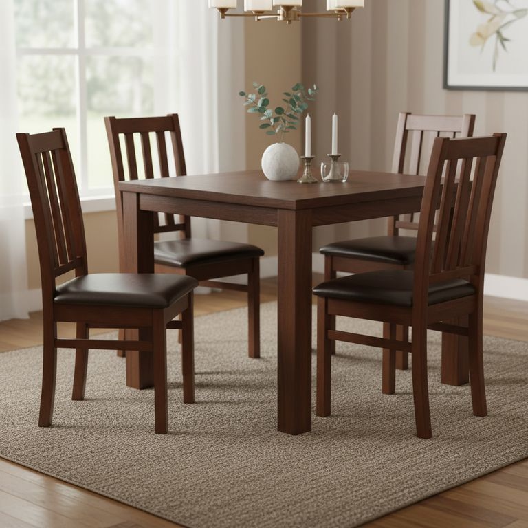 Juego de Comedor Ñuble 4 Sillas Mesa Cuadrada 95x77x95 cm Café