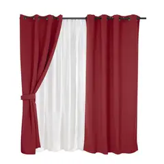 MASHINI - Set Cortina Jqd 8 Piezas Argolla 140x220 cm Rojo Valdivia