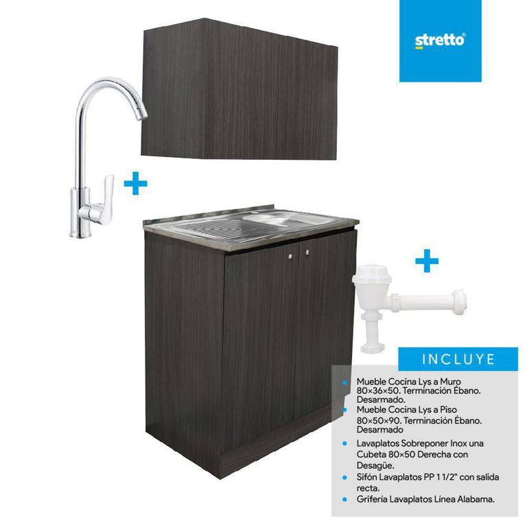 Kit Mueble Lys Alabama + Lavaplatos derecho + Grifería
