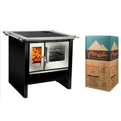 AMESTI - Cocina a leña allegra negra + kit de 5"