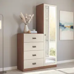 ONESSTA - Cómoda 1 Puerta 4 Cajón 106,9x180x39,5 cm Beige y Café