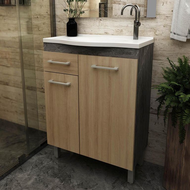 Mueble de Baño 2 Puertas 1 Cajón con Lavamanos BN3649.0002 MARMOL LUNAR-ALMENDRA 60x84.3x35 cm