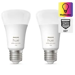 PHILIPS HUE - Kit 2 Ampolletas Inteligente Hue RGB 11 W E27 1055 lm Luz Multicolor
