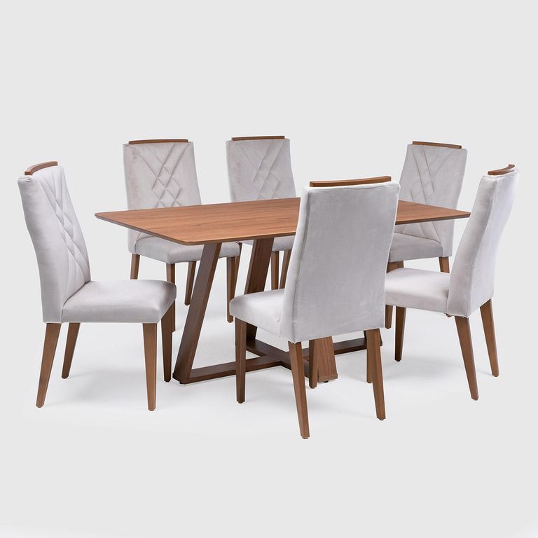 Juego de Comedor Megan 6 Sillas Mesa Rectangular 90x74,7x160 cm Café
