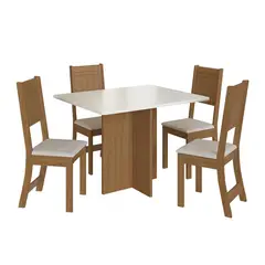 HOME MOBILI - Juego de Comedor Mónaco 4 Sillas Mesa Rectangular 90x80x110 cm Blanco/cafe