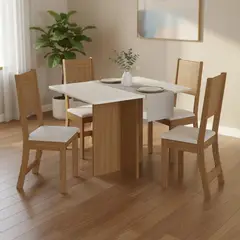 HOME MOBILI - Juego de Comedor Mónaco 4 Sillas Mesa Rectangular 90x80x110 cm Blanco