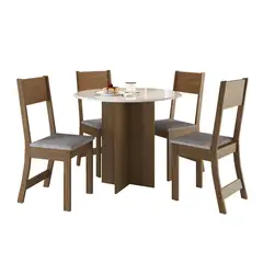 HOME MOBILI - Juego de Comedor Alice 4 Sillas Mesa Redonda 90x78x90 cm Blanco/Café