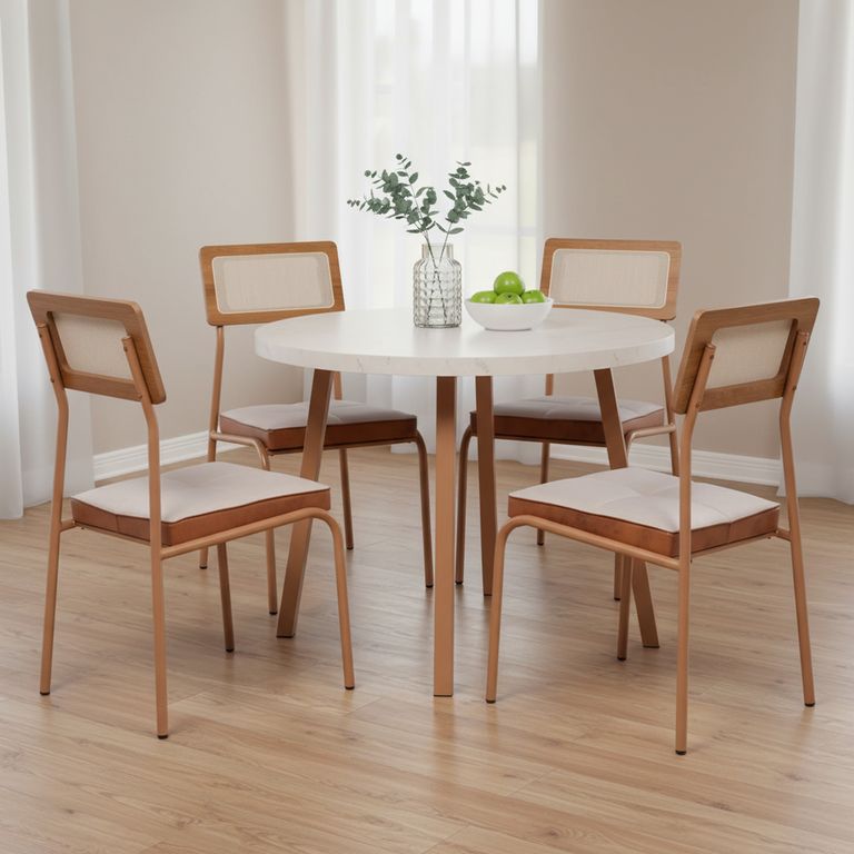 Juego de Comedor Atlanta 4 Sillas Mesa Redonda 90x77,3x90 cm Café