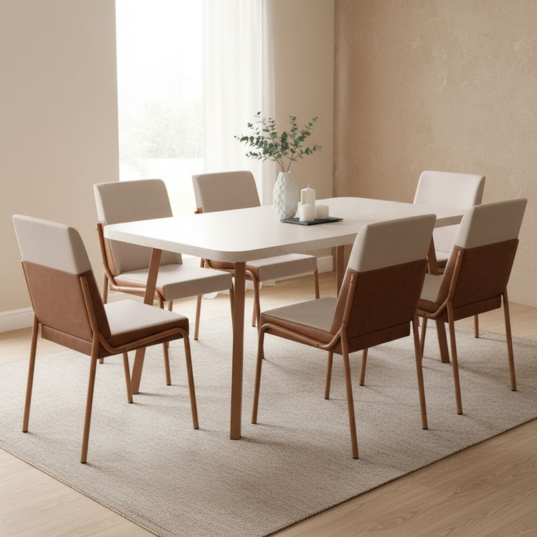 Juego de Comedor Palmas 6 Sillas Mesa Rectangular 90x75,5X155 cm Café