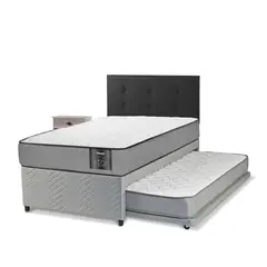 FLEX - Diván Gris Star 1.5 Plaza/Respaldo Royal Negro/Velador Rock