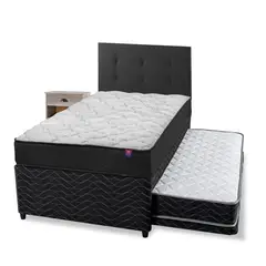 FLEX - Diván Therapedic Plus 1.5 Plaza/Respaldo Royal Negro/Velador Rock