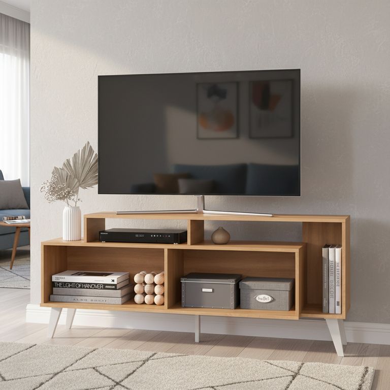 Rack TV 60 " Lisboa Blanco/Café 151.5x62x36 cm