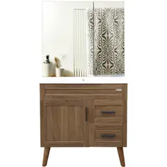 DOMSA - Kit Mueble Vanitorio Con Botiquín Nogal 80x80x47 cm