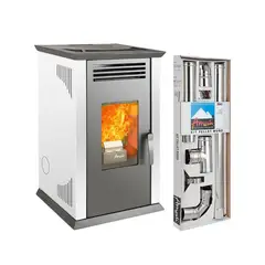 AMESTI - Estufa a Pellet Italy 8100 Blanca + Kit de Instalación Muro
