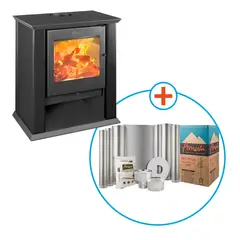 AMESTI - Estufa Leña Classic 500 Negra + Kit Instalación 6" Negro
